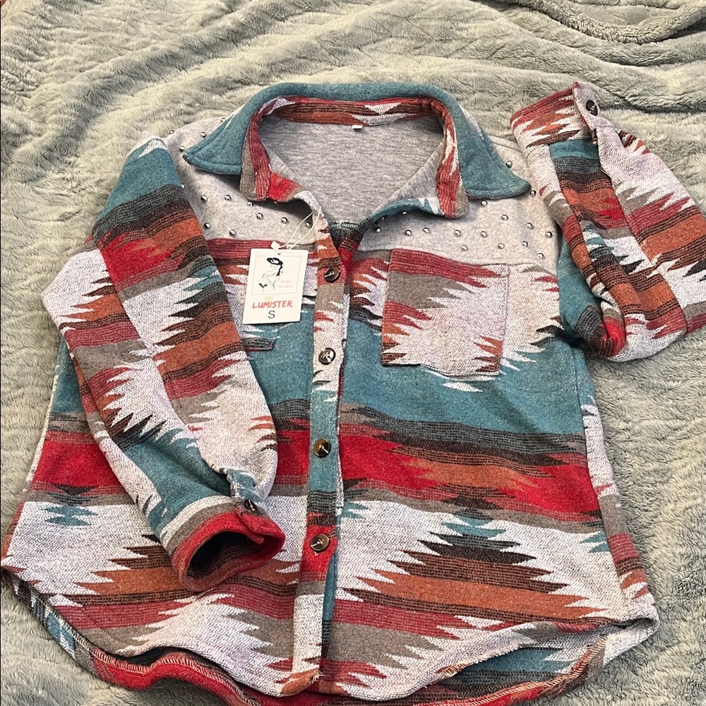 Teal & Red Southwestern Bomber Jacket